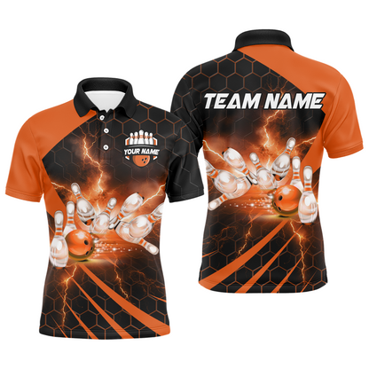 Custom Bowling Jersey For Couples Orange Bowling Polo Shirts For Men And Women BDT491