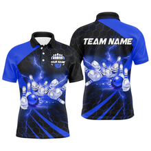 Load image into Gallery viewer, Custom Bowling Jersey For Couples Blue Bowling Polo Shirts For Men And Women BDT491