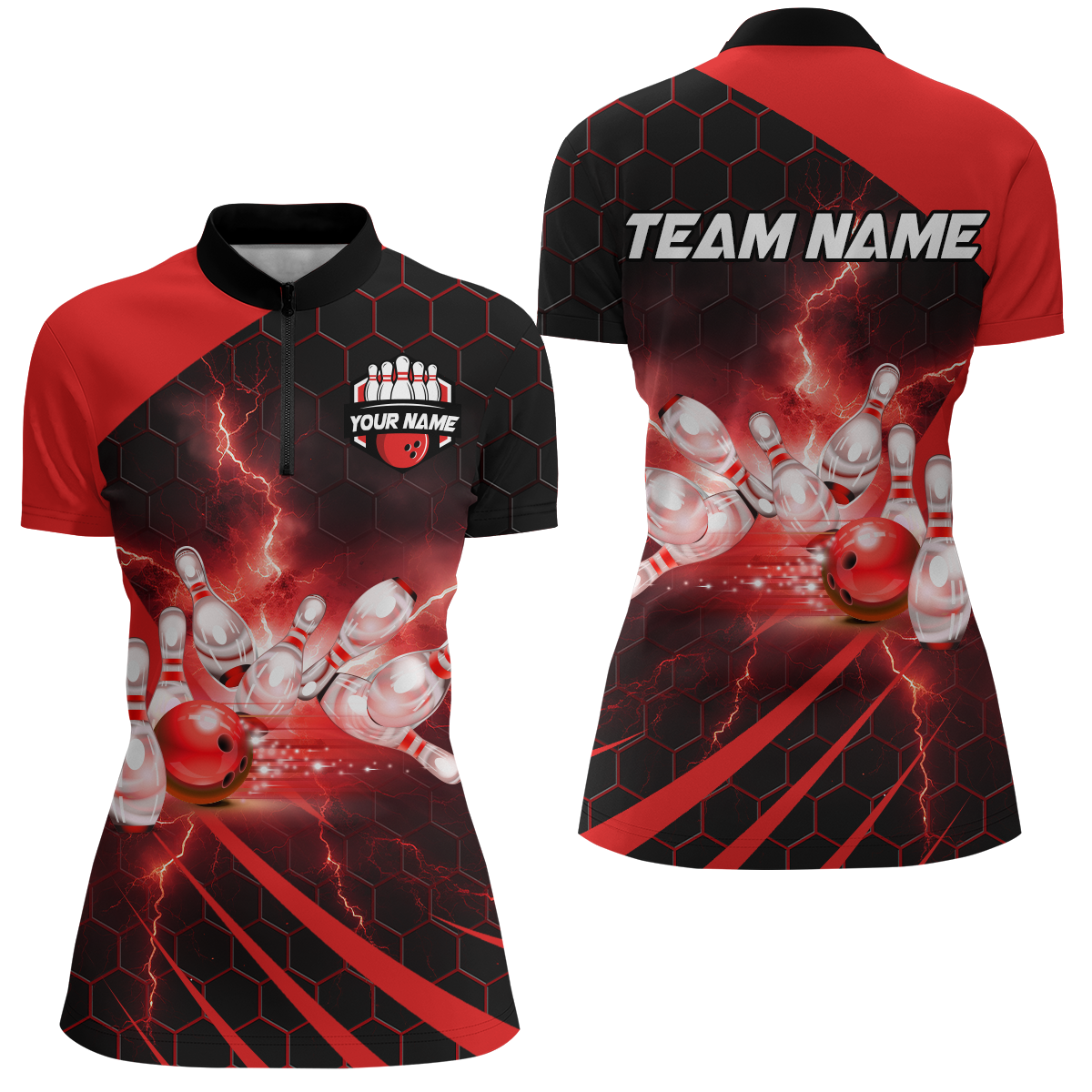 Custom Bowling Jersey For Couples Red Bowling Polo Shirts For Men And Women BDT491