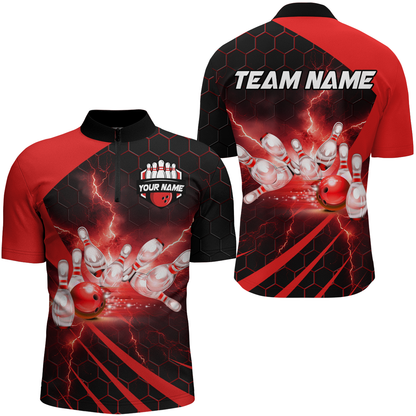 Custom Bowling Jersey For Couples Red Bowling Polo Shirts For Men And Women BDT491