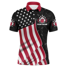 Load image into Gallery viewer, American Flag Bowling Shirts Men Team Bowling Jersey Custom Black Bowling Polo Shirt BDT372