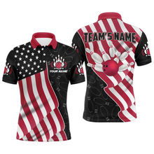 Load image into Gallery viewer, American Flag Bowling Shirts Men Team Bowling Jersey Custom Black Bowling Polo Shirt BDT372