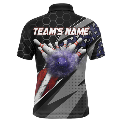 American Flag Bowling Shirt Men Patriotic Bowling Jersey Team Custom Bowling Polo Shirt BDT381