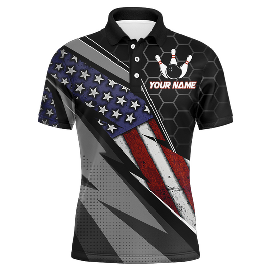 American Flag Bowling Shirt Men Patriotic Bowling Jersey Team Custom Bowling Polo Shirt BDT381