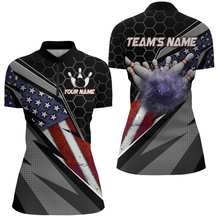 Load image into Gallery viewer, American Flag Bowling Shirt Women Patriotic Bowling Jersey Team Custom Bowling Quarter-Zip Shirt BDT381