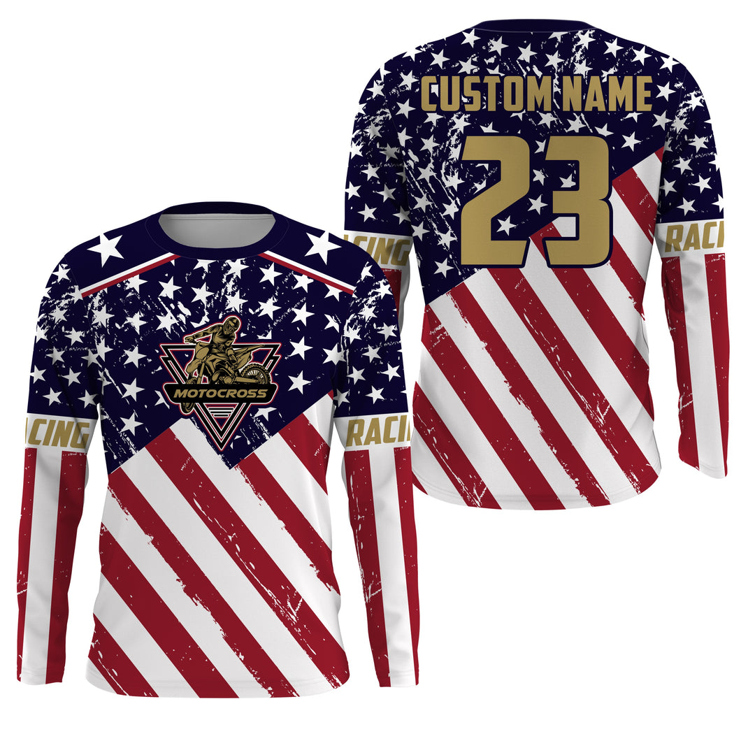 American Flag Motocross Jersey UPF30+ Women Men Kid Dirt Bike Off-Road Shirt Motorcycle Long Sleeve PDT701