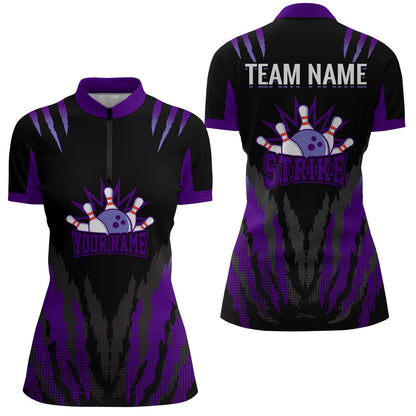 Strike Bowling Jersey For Women Personalized Bowling Shirt Team Bowling Quarter-Zip Shirt BDT286
