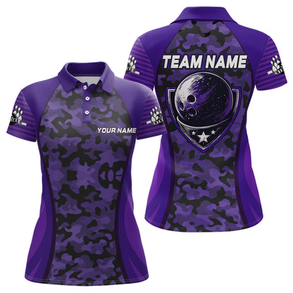 Personalized Camo Bowling Jersey Women Bowling Team Shirt Custom Bowling Polo Shirt BDT327