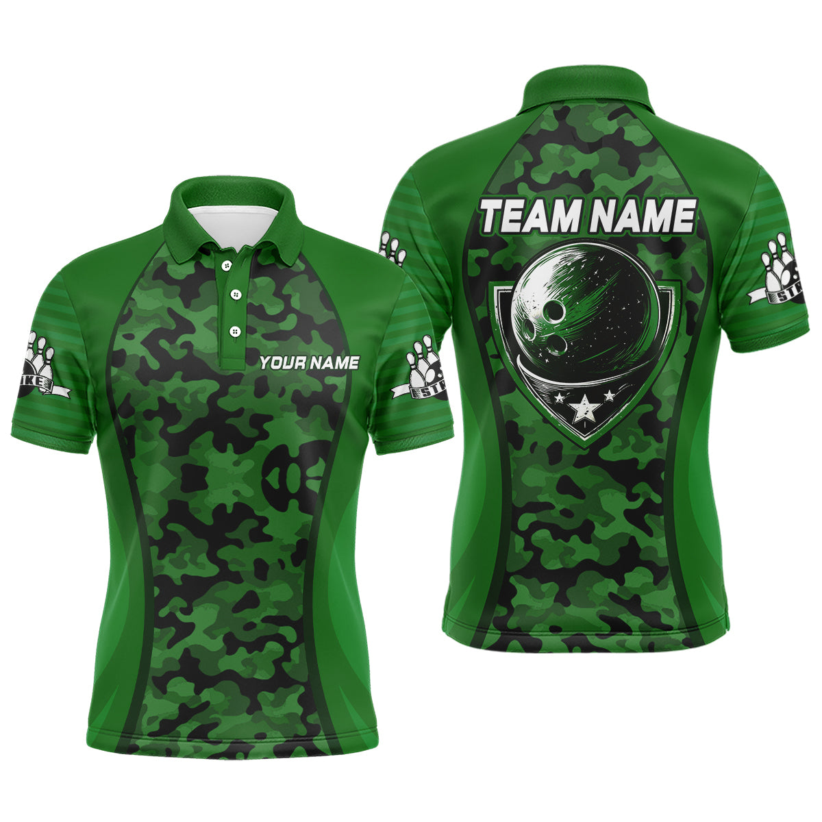 Personalized Camo Bowling Jersey Men Bowling Team Shirt Custom Bowling Polo Shirt BDT327