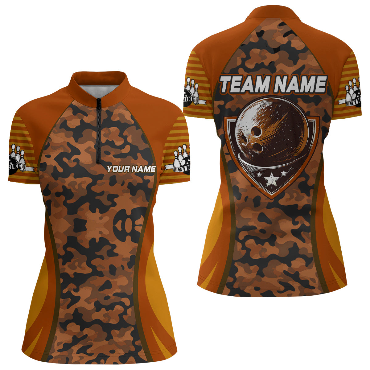Camo Bowling Jersey For Women Bowling Team Shirt Custom Bowling Quarter-Zip Shirt BDT327