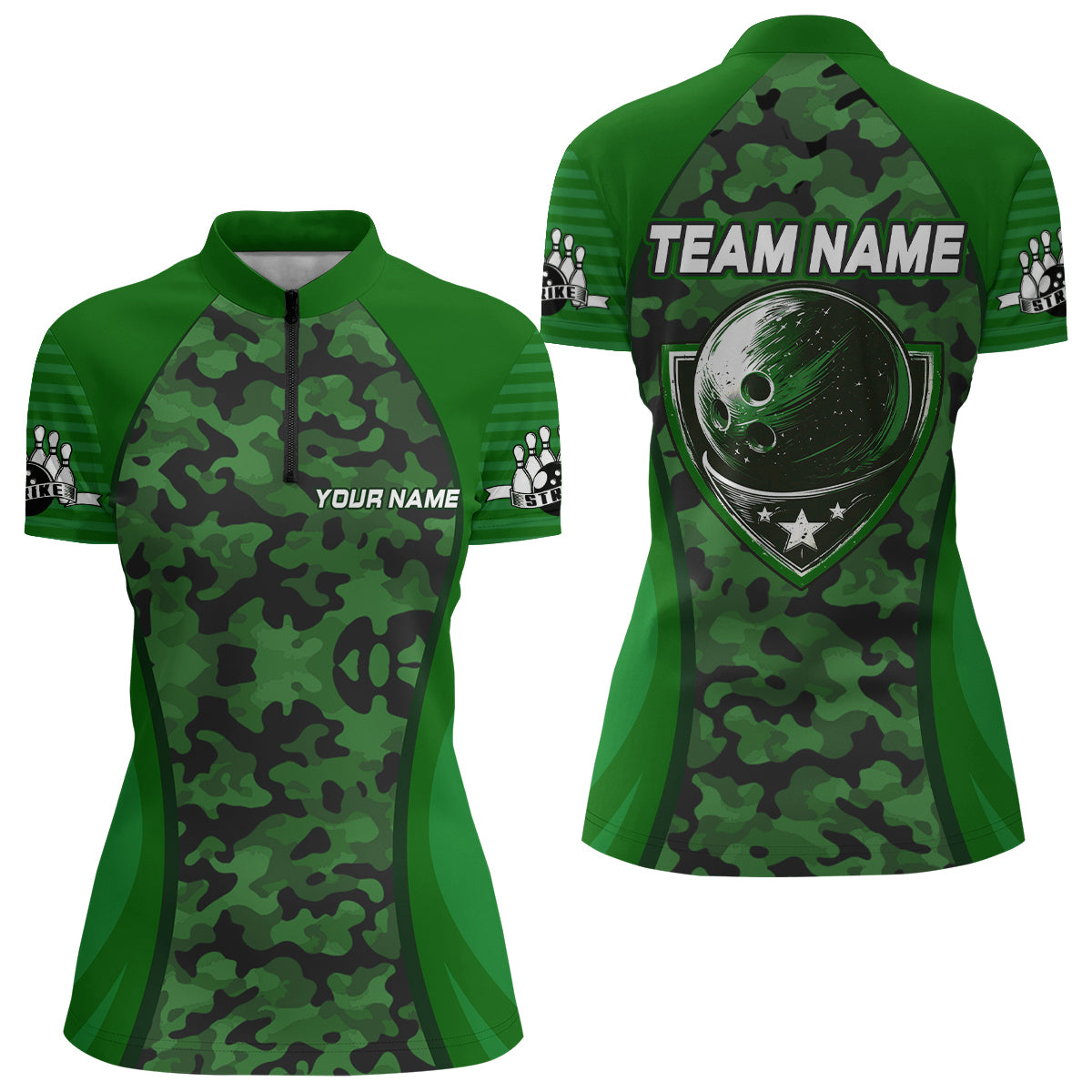 Camo Bowling Jersey For Women Bowling Team Shirt Custom Bowling Quarter-Zip Shirt BDT327