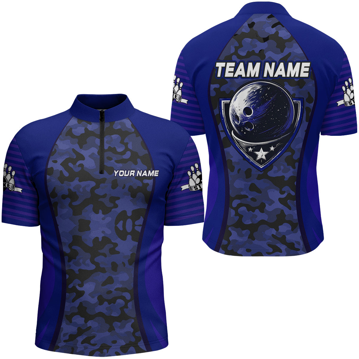 Camo Bowling Jersey For Men Bowling Team Shirt Custom Bowling Quarter-Zip Shirt BDT327