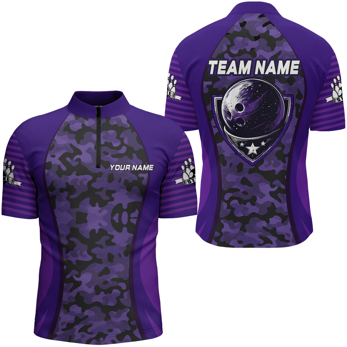 Camo Bowling Jersey For Men Bowling Team Shirt Custom Bowling Quarter-Zip Shirt BDT327