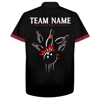Black&Red Bowling Shirt For Men & Women Custom Retro Bowling Jersey Hawaiian Bowling League Shirt BDT350