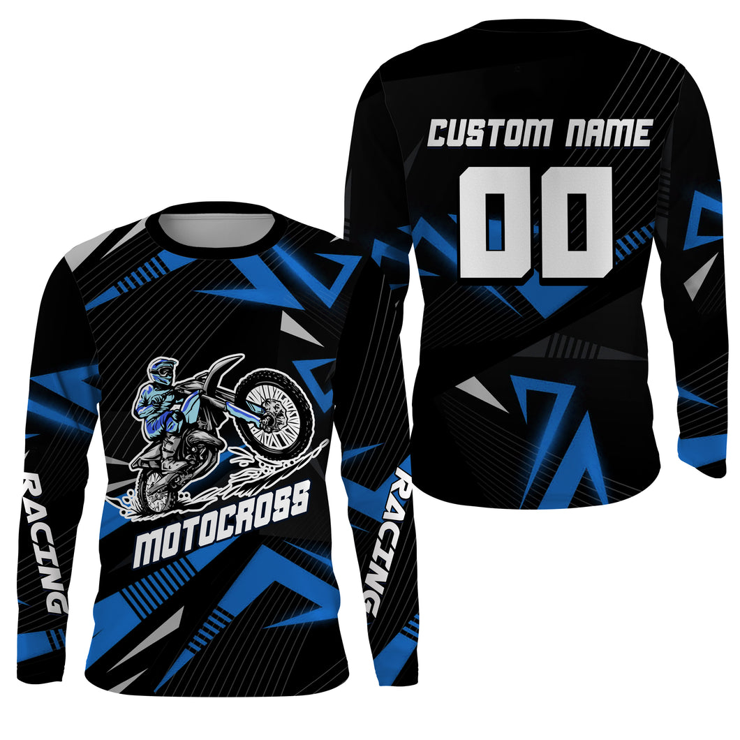 Kid Men Women Dirt Bike Jersey Custom UPF30+ Youth Blue Motocross Shirt Off-Road MX Motorcycle PDT632