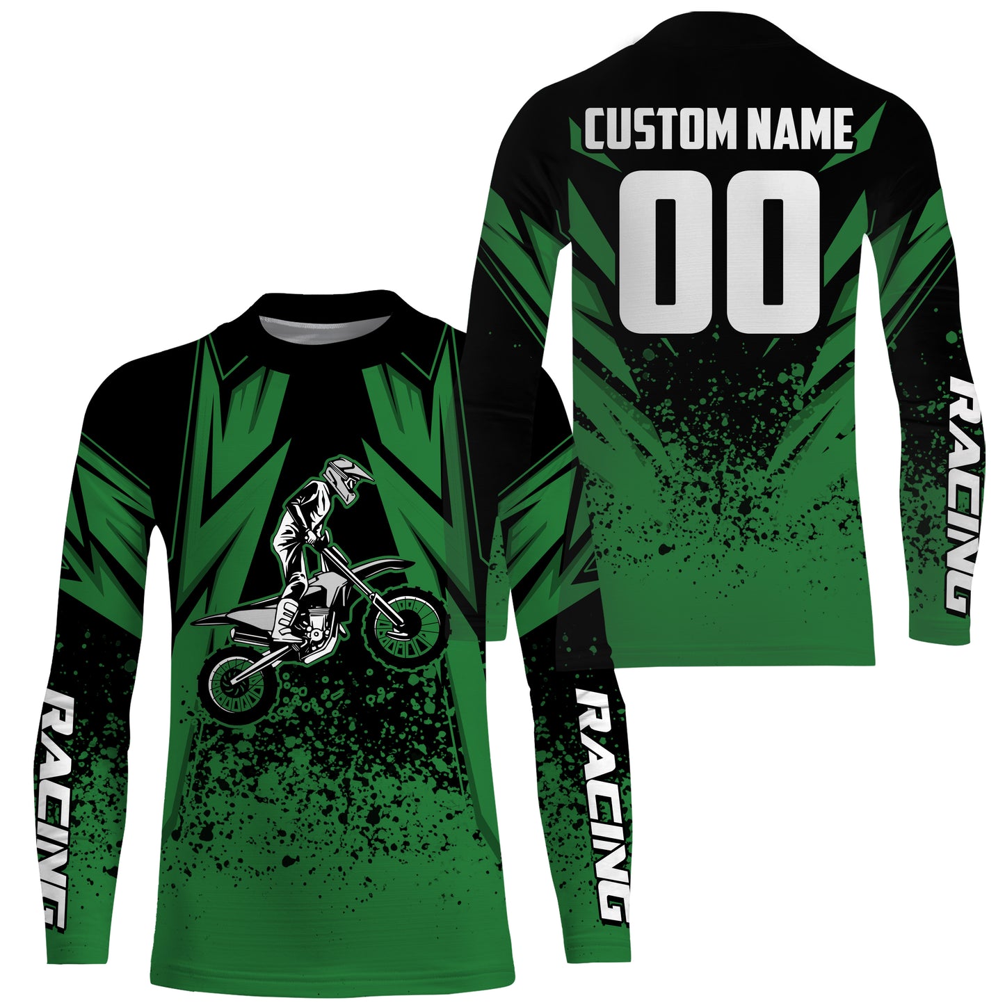 Kid Men Women Motocross Jersey Personalized UPF30+ Green Dirt Bike Shirt Off-Road Motorcycle PDT636