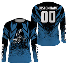 Load image into Gallery viewer, Kid Men Women Motocross Jersey Personalized UPF30+ Blue Dirt Bike Shirt Off-Road Motorcycle PDT637