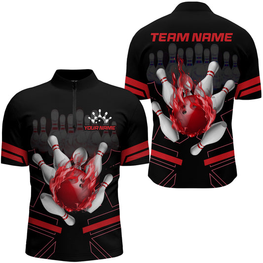 Custom Flame Bowling Jersey For Men Bowling Team Shirt League Bowling Quarter-Zip Shirt BDT303