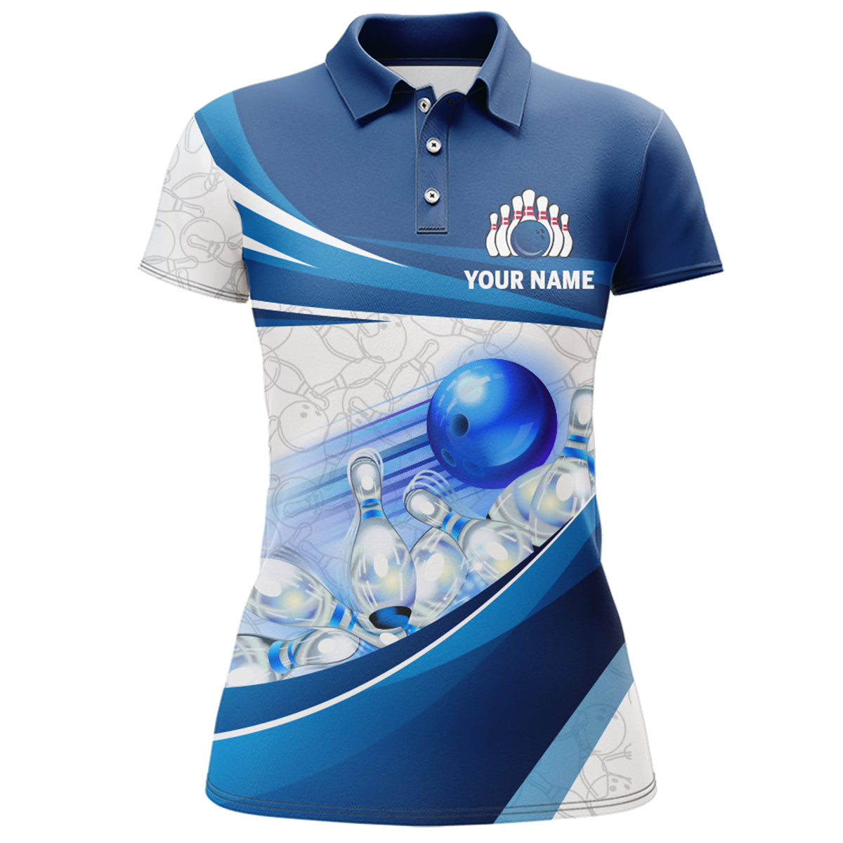 Custom Bowling Shirt For Women Navy Bowling Team Jersey Custom 3D Bowling Polo Shirts BDT300