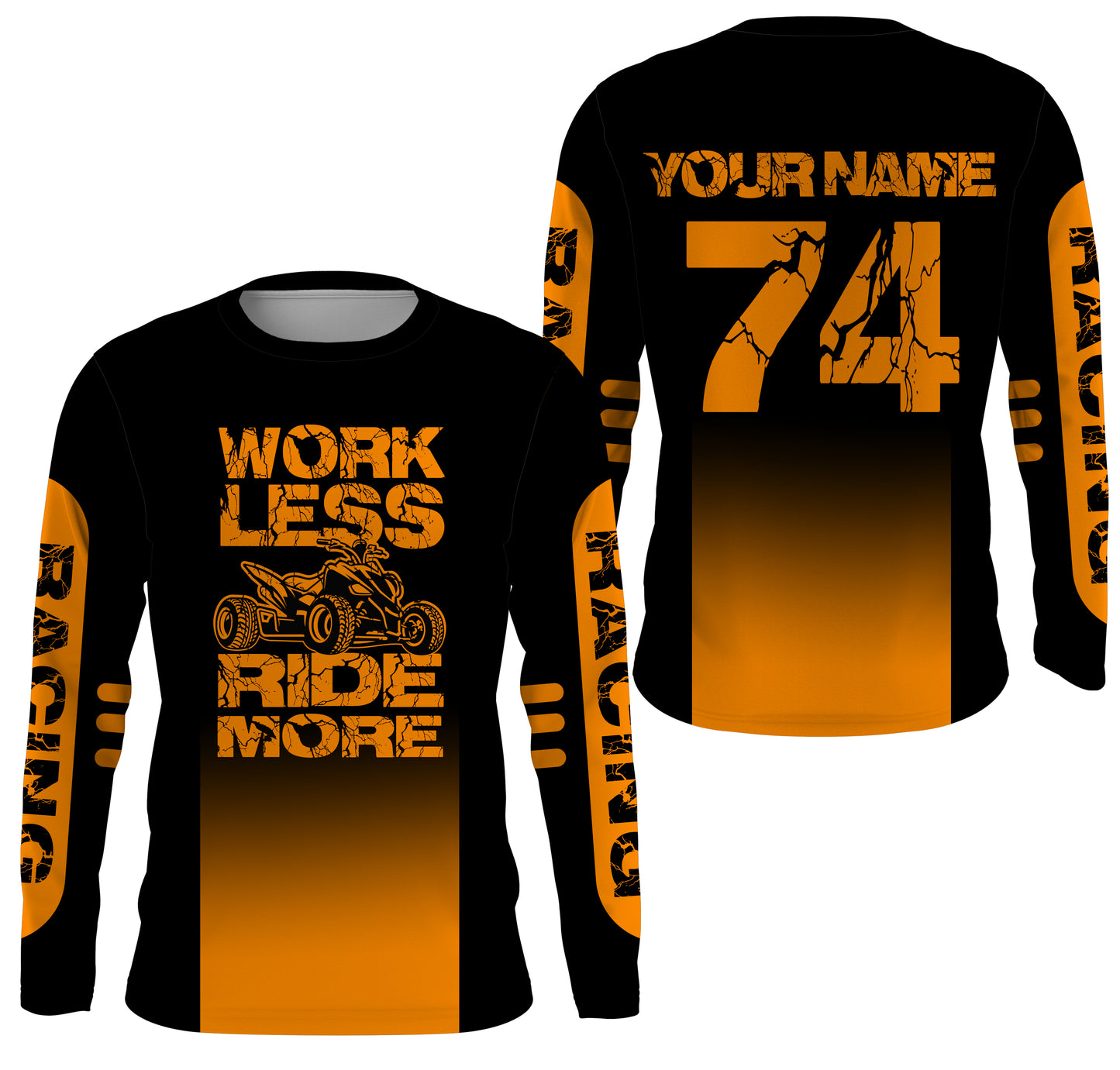 Orange ATV Motocross Jersey Adult&Kid UPF30+ Work Less Ride More Quad Bike Shirt ATV MX Off-Road PDT730