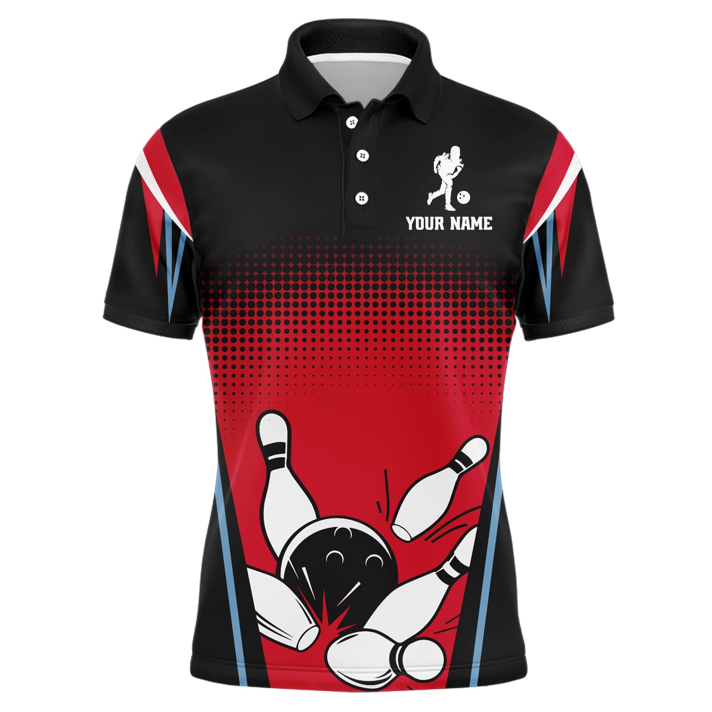 Custom Bowling Polo Shirt Black&Red Bowling Jersey For Men Custom Bowling Team Shirts BDT256