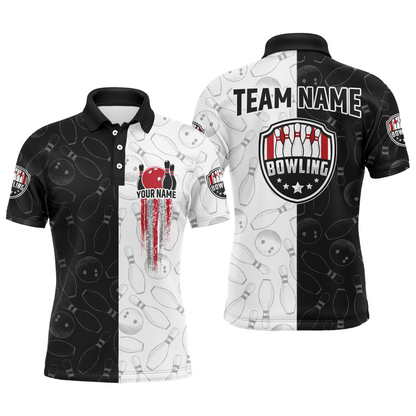 American Bowling Shirts Men Black&White Bowling Team Jersey Custom Bowling Polo Shirt BDT359