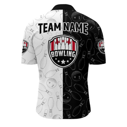American Bowling Shirts Men Black&White Bowling Team Jersey Custom Bowling Quarter-Zip Shirt BDT359