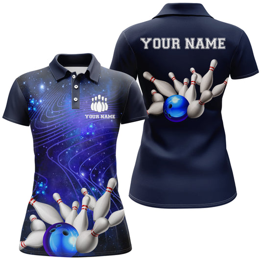 Blue Bowling Jersey For Women Custom Bowling Shirt 3D Bowling Polo Shirt For Team BDT250