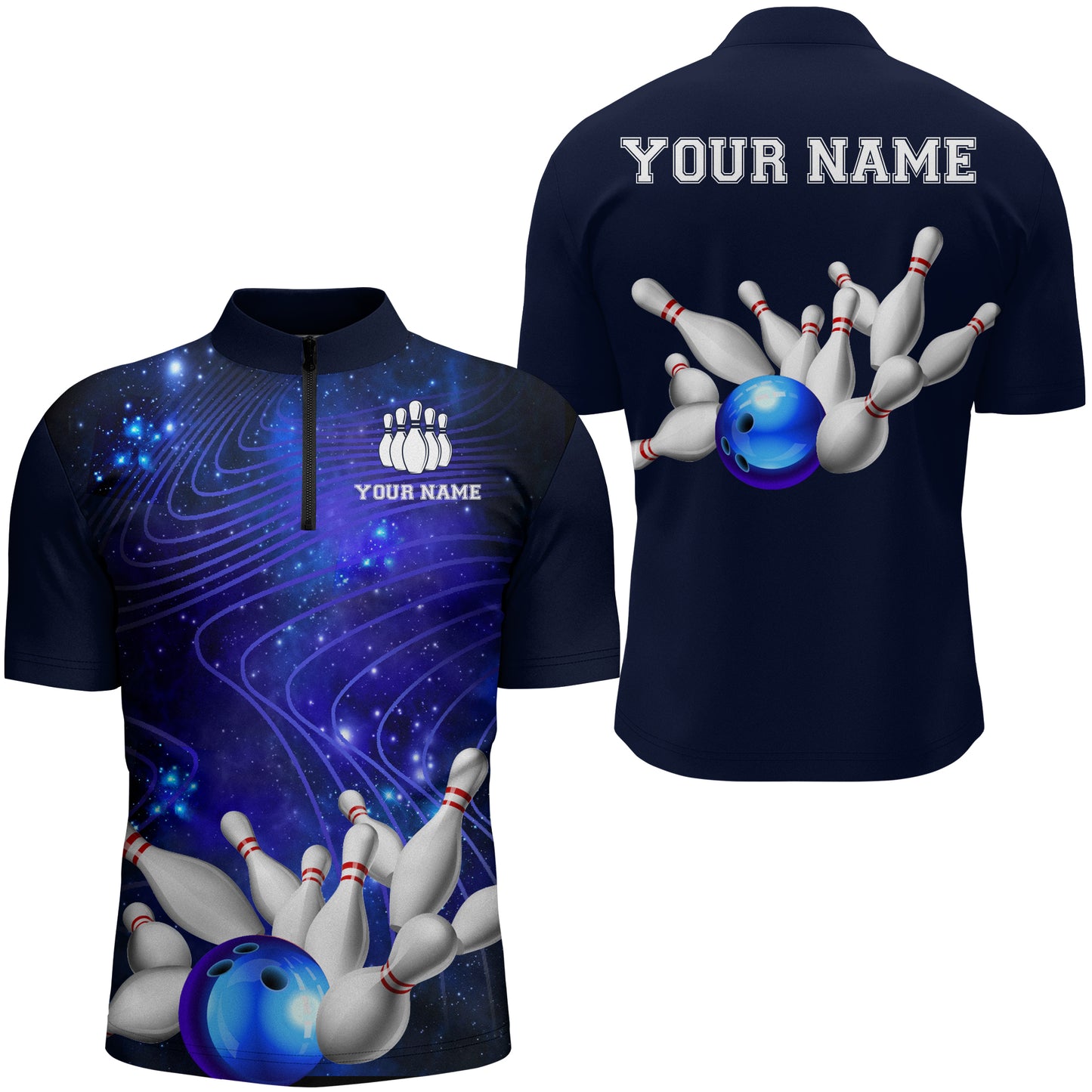 Blue Bowling Jersey For Men Custom Bowling Shirt 3D Bowling Quarter-Zip Shirt For Team BDT250
