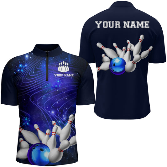 Blue Bowling Jersey For Men Custom Bowling Shirt 3D Bowling Quarter-Zip Shirt For Team BDT250