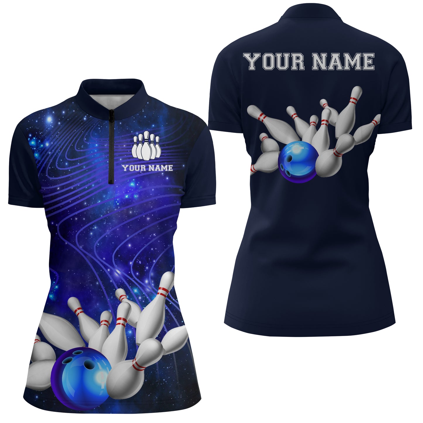 Blue Bowling Jersey For Women Custom Bowling Shirt 3D Bowling Quarter-Zip Shirt For Team BDT250