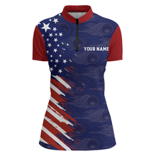 Load image into Gallery viewer, Navy Bowling Quarter-Zip Shirt Women Custom American Bowling Jersey Seamless Pattern Bowling Shirts BDT319