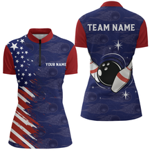 Load image into Gallery viewer, Navy Bowling Quarter-Zip Shirt Women Custom American Bowling Jersey Seamless Pattern Bowling Shirts BDT319