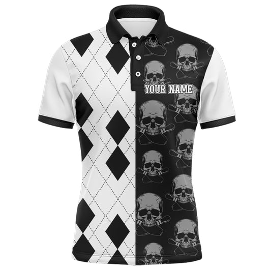 Skull Bowling Jersey Team League Custom Black Bowling Shirt Men Bowling Polo Shirt BDT347