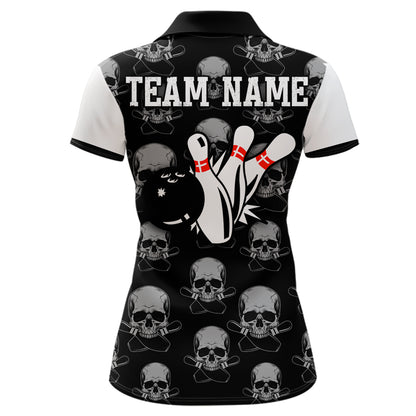 Skull Bowling Jersey Team League Custom Black Bowling Shirt Women Bowling Polo Shirt BDT347