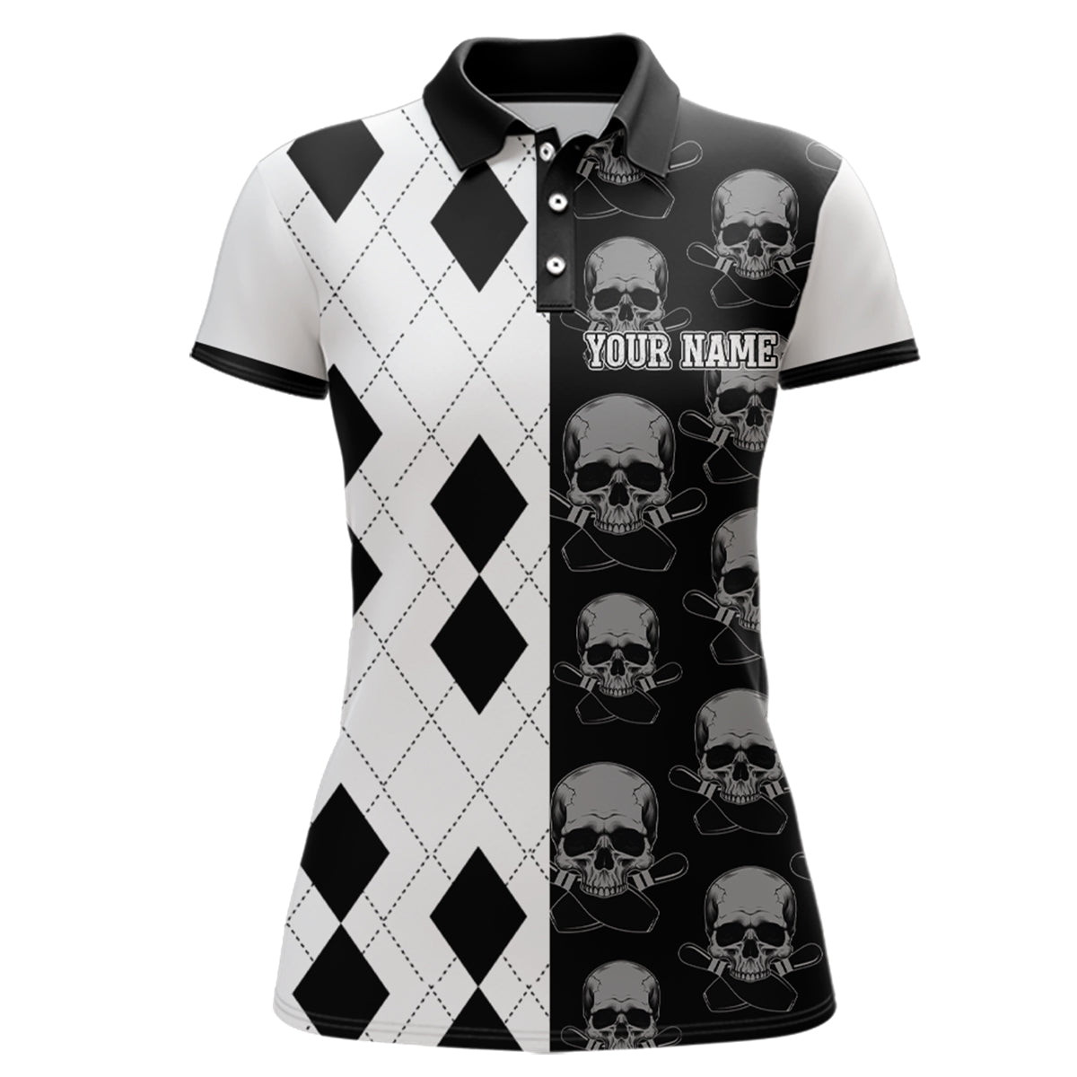 Skull Bowling Jersey Team League Custom Black Bowling Shirt Women Bowling Polo Shirt BDT347