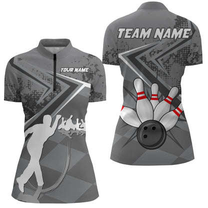 Custom Bowling Jersey For Women Bowling Quarter-Zip Shirt Team Bowling Short Sleeve BDT270