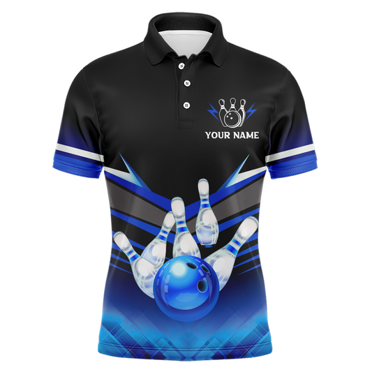 Custom 3D Bowling League Shirt Blue Bowling Jersey For Men Bowling Polo Shirt Team BDT339