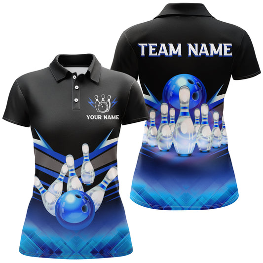 Custom 3D Bowling League Shirt Blue Bowling Jersey For Women Bowling Polo Shirt Team BDT339