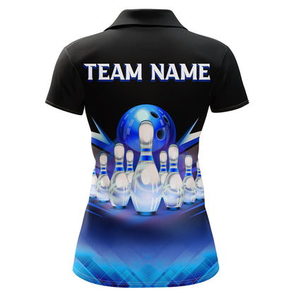Custom 3D Bowling League Shirt Blue Bowling Jersey For Women Bowling Polo Shirt Team BDT339