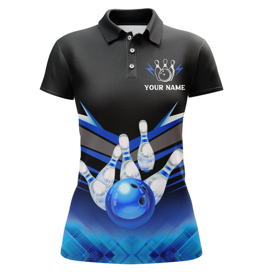 Custom 3D Bowling League Shirt Blue Bowling Jersey For Women Bowling Polo Shirt Team BDT339