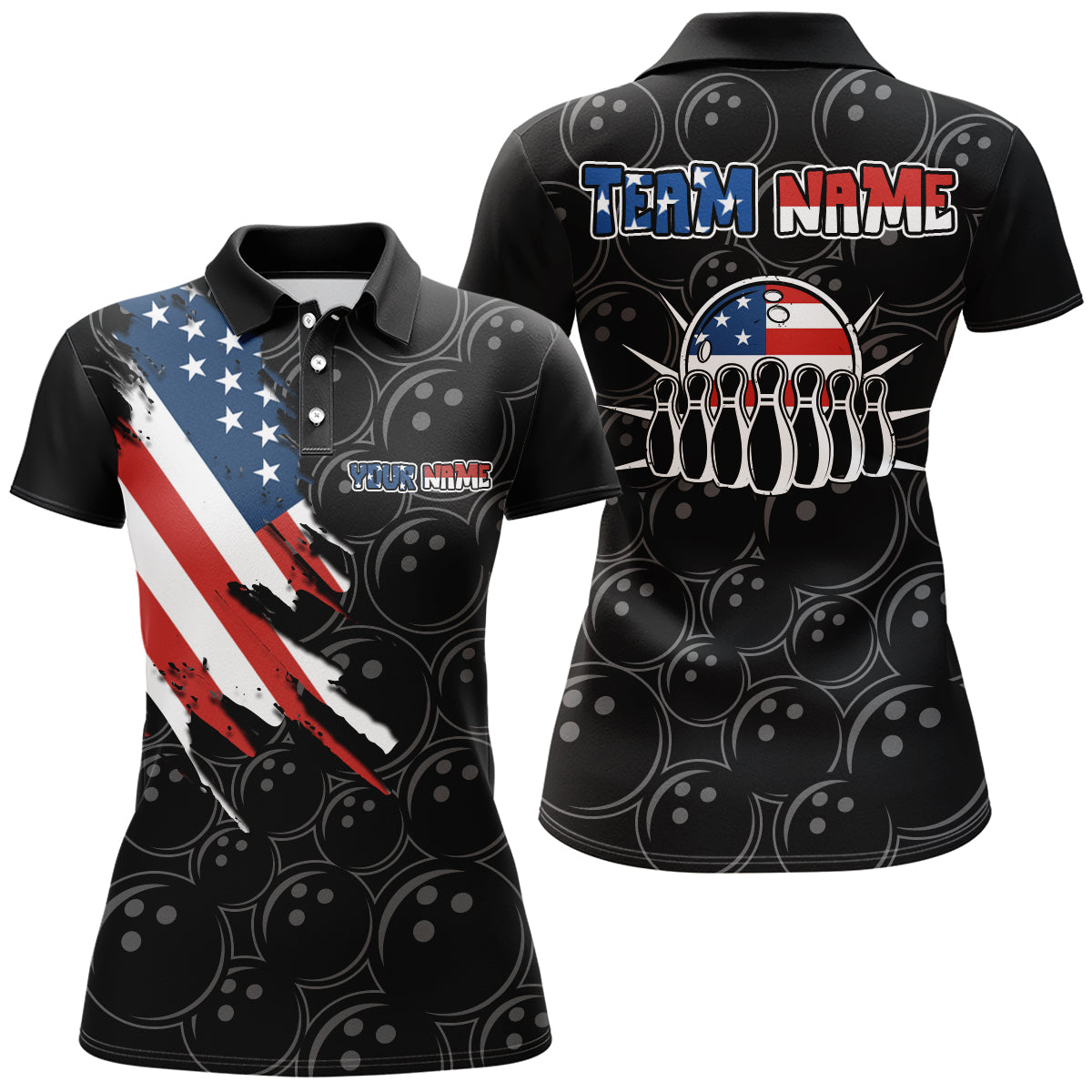 American Bowling Shirts Women Custom Bowling Polo Shirt Team League Bowling Jerseys BDT348