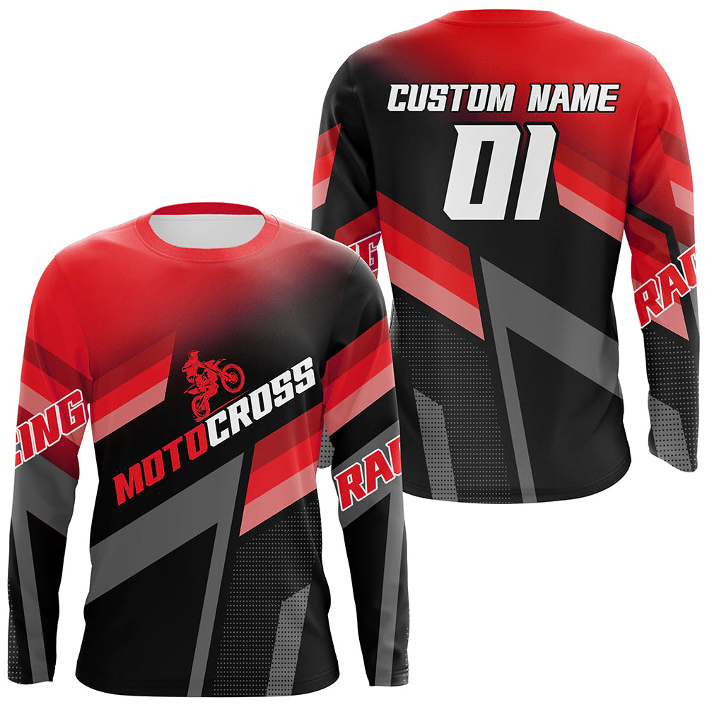 Motocross Racing Dirt Bike Jersey Red Upf30+ Motorcycle Shirt For Kid Men Women XM317