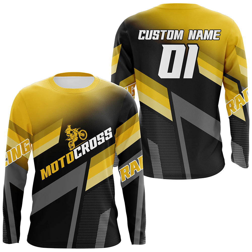 Motocross Racing Dirt Bike Jersey Yellow Upf30+ Motorcycle Shirt For Kid Men Women XM317