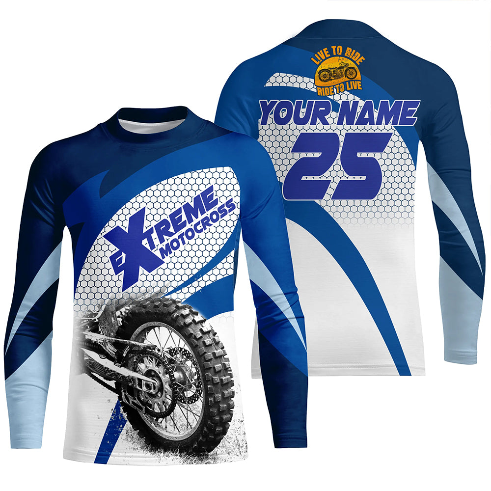 Motocross Jersey Blue UPF30+ Dirt Bike Racing shirt Off-Road Adult Kid Motorcycle XM17