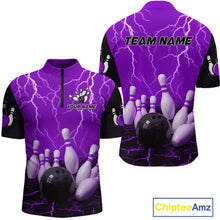 Load image into Gallery viewer, Purple Thunder Lightning &amp; Lava Bowling Shirt for Men Women Team Bowling Jersey MBL92