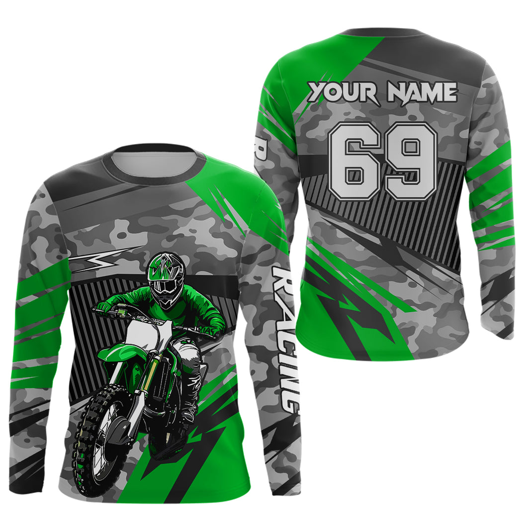 Motocross Racing Jersey Green Upf30+ Dirt Bike Off-Road Shirt Motorcycle Kid Men Women XM282