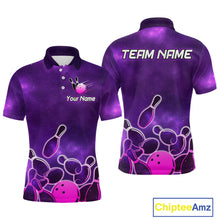 Load image into Gallery viewer, Purple Neon Bowling Shirts for Women Men Custom Team Bowling Polo &amp; Quarter Zip MBL127