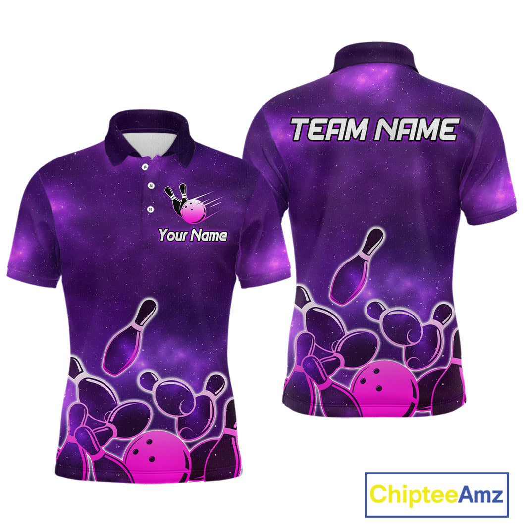 Purple Neon Bowling Shirts for Women Men Custom Team Bowling Polo & Quarter Zip MBL127