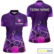 Load image into Gallery viewer, Purple Neon Bowling Shirts for Women Men Custom Team Bowling Polo &amp; Quarter Zip MBL127